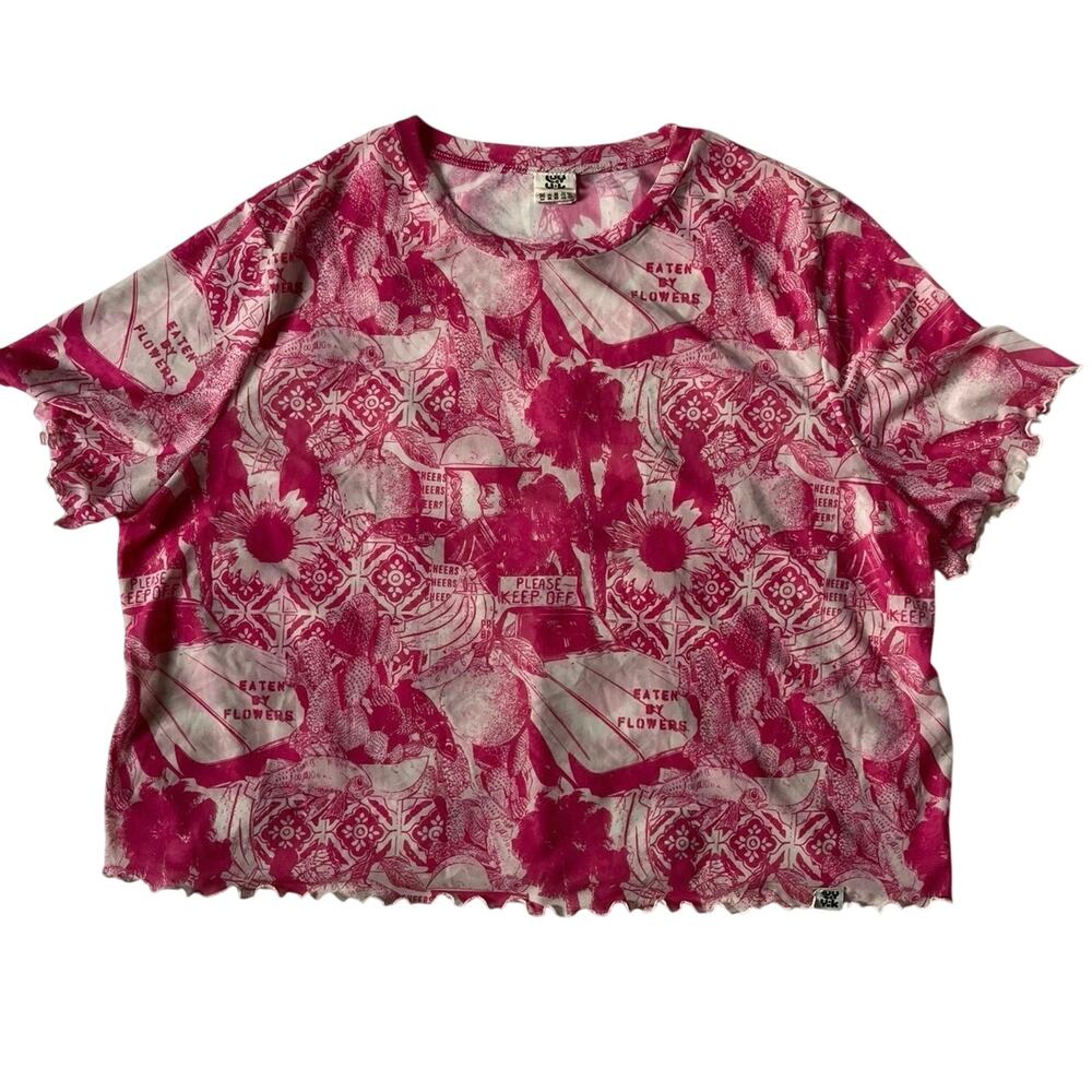 Lucy & Yak Mesh Crop Pink Plus Size 2XL Whimsigoth Festival Street Grunge